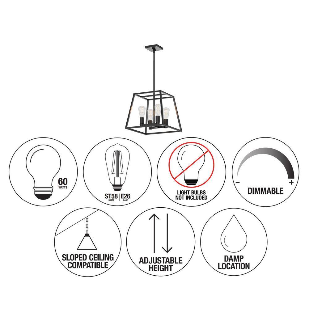 Carter Black Steel Cage 4-Light Chandelier