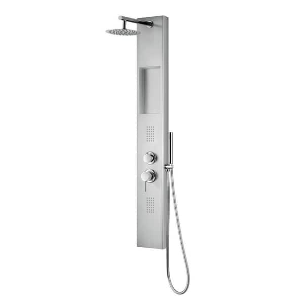 PULSE Showerspas AquaNiche 59 in. 2-Jet 2.5 GPM Shower Panel System with Handshower in Brushed Stainless Steel