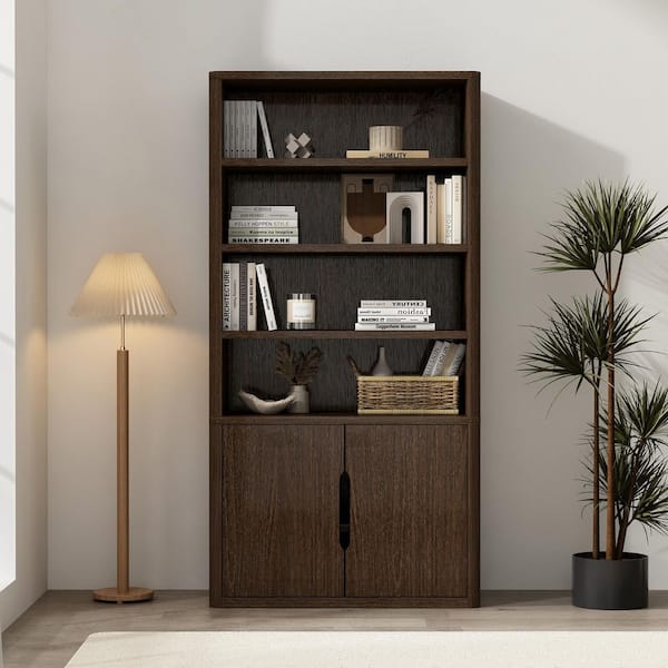 Rivington 79 in. Tall Modern Walnut Composite Wood 4-Shelf Standard Bookcase