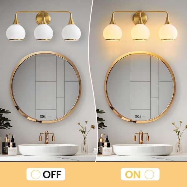 KAISITE 22.4 in. 3-Light Brushed Gold Bathroom Vanity Light