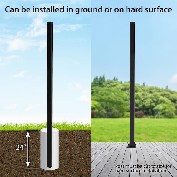FORGERIGHT Newtown 2 in. x 2 in. x 6 ft. Black Aluminum Fence Line Post with Flat Cap