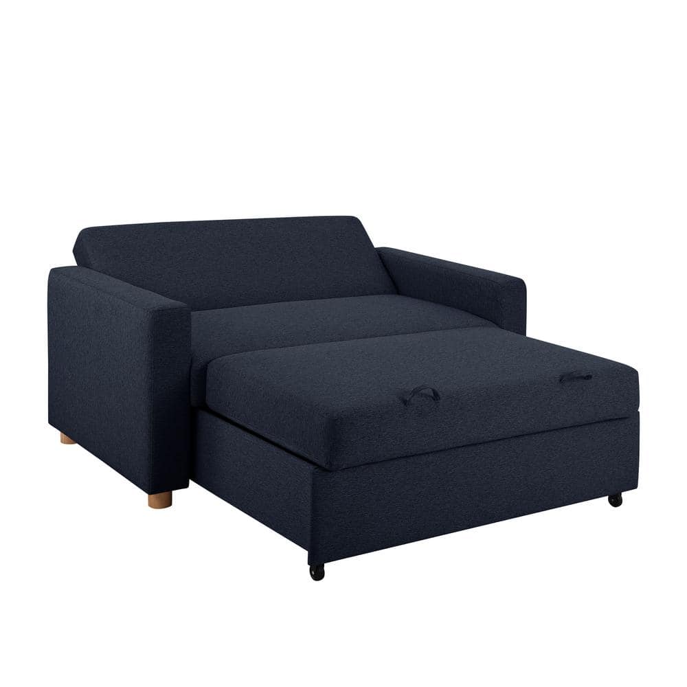 Navy Blue Fabric Full Size Convertible Sleeper Sofa