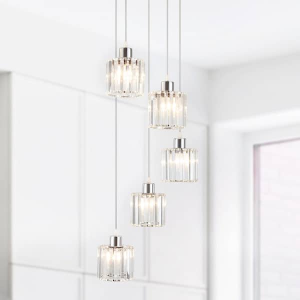 ADSENSTY 5-Light Chrome Modern Crystal Chandelier for Kitchen Island with No Bulbs Included