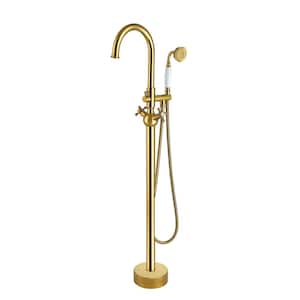 45-1/4 in. 2-Handle Freestanding Tub Faucet with Hand Shower Head in Titanium Golded