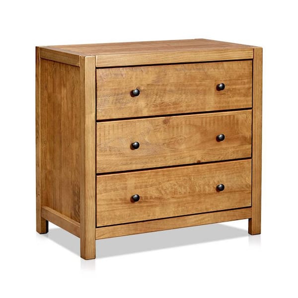Ahokua 3-Drawer Oak Rustic Wood with Dresser, Round Metal Knobs 30.04 in. H x 31.5 in. W x 18 in. D