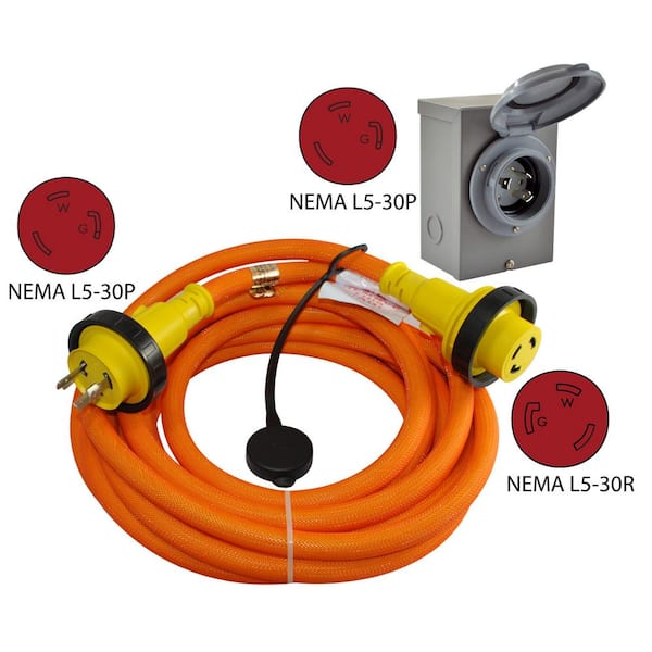 Conntek 25 ft. 10/3 DUO-RainSeal Kit 30 Amp 3-Prong L5-30P Transfer Switch/Generator Extension Cord with Power Inlet Box