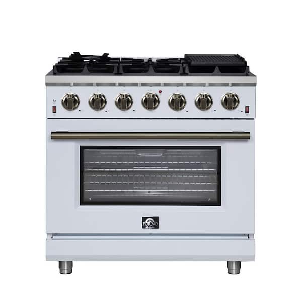 Massimo 36 in. White Freestanding Gas Range, 6 Sealed Burners, Convection Oven, Energy Efficient