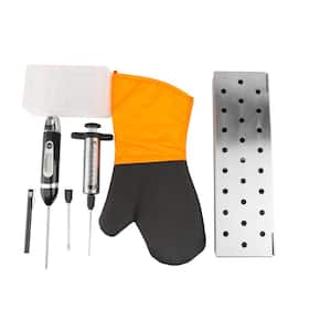 Stainless Steel Smoker Box 4-Piece Grilling Set with Marinade Injector, Thermometer and Heat Resistant Glove