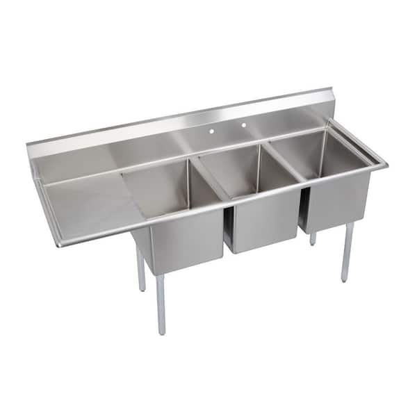 Dependabilt 124 in. Freestanding Stainless Steel 3 Compartments Commercial Sink with Drainboard
