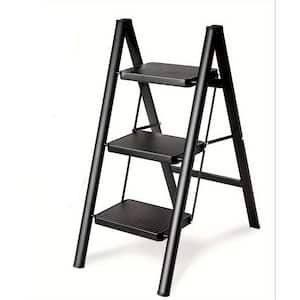 2.7 ft. Black Aluminium Folding 3 Step Ladder (6 ft. Reach), 300 lbs.  Load Capacity