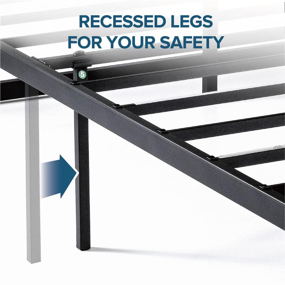 King Black Metal Frame Upholstered Platform Bed with Slats