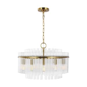 Beckett 24 in. W x 16.25 in. H 12-Light Burnished Brass Indoor Dimmable Medium Chandelier with Clear Glass Tubes