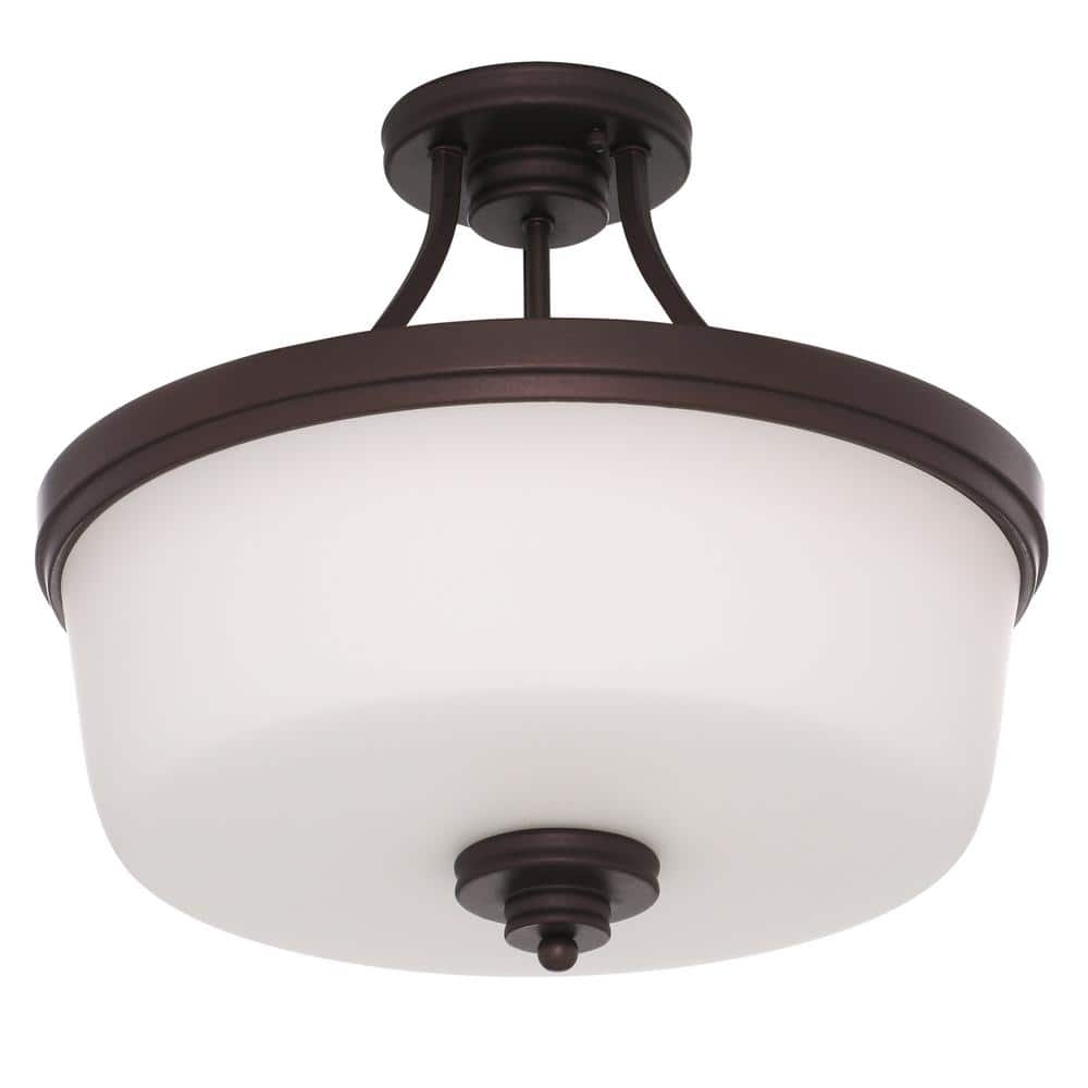 Elegant Jackson Bronze 15.75" Semi-Flush Bowl Ceiling Light with Opal Glass