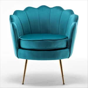 Cavett 28.3 in. Wide Greenish Blue Velvet Barrel Chair with Gold Metal Legs