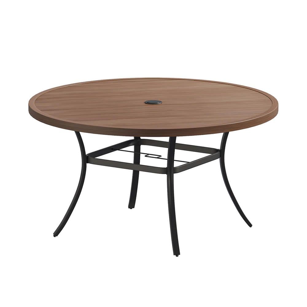 Walnut Metal 53 in. All Weather Round Outdoor Dining Table with 1.57 in.-1.90 in. Umbrella Hole for 8 People price history on PriceWatchPro