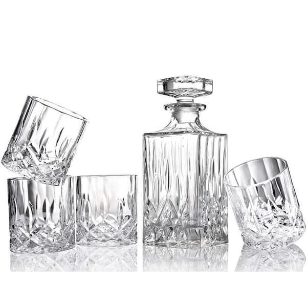 Unbranded 5-Piece Clear Glass Bar Set-Italian Crafted Crystal Decanter with 4-Double Old Fashioned Glasses, 100% Lead Free Glass