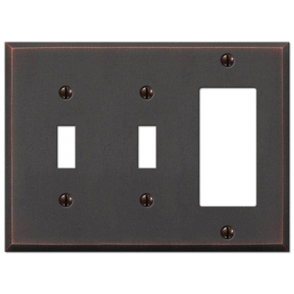 Aged Bronze 3-Gang Metal Wall Plate with 2 Toggle and 1 Rocker