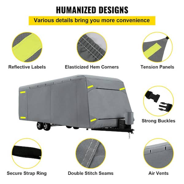RV Trailer Cover 18 ft. to 20 ft. 4 Layers Travel Trailer Cover Waterproof  Breathable Anti-UV for RV Motorhome