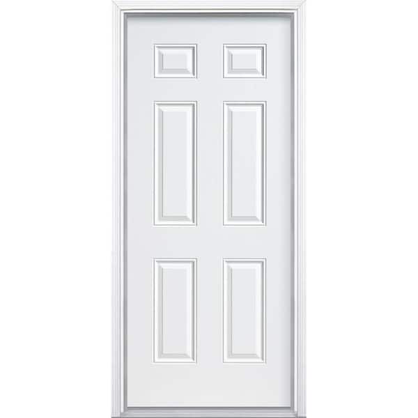 Masonite 36 in. x 80 in. Left Hand/Inswing White Primed Steel 6-Panel Prehung Commercial Door with 90-Minute Fire Rating