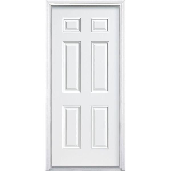 Masonite 32 in. x 80 in. Premium 6-Panel Left Hand Inswing Primed Steel Prehung Front Exterior Door with Brickmold