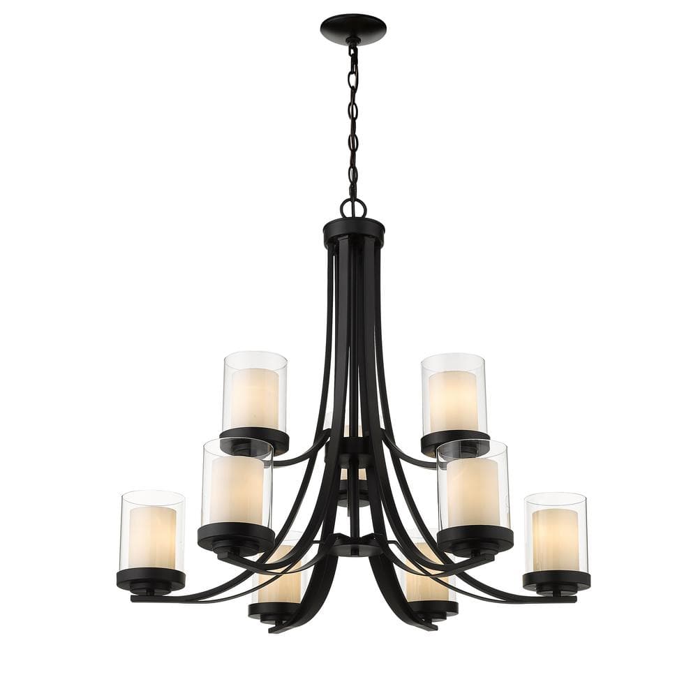 Sophisticated Matte Black Chandelier with Opal & Clear Glass Shades