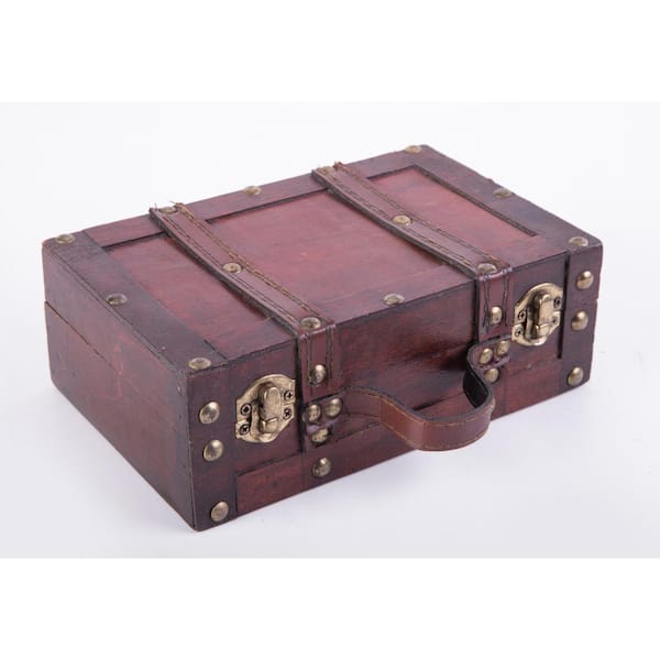 Vintiquewise Antique Style Small Wooden Suitcase with Leather