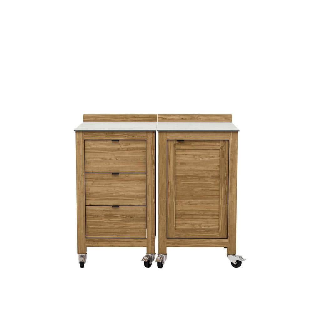 Milan Teak 2-Piece Outdoor Kitchen Cabinet Set with Countertop, 38.98 in. H x 50.4 in. W