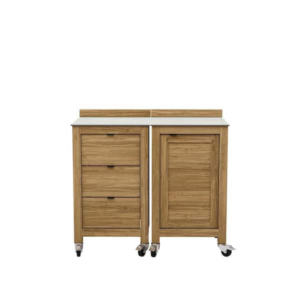 Milan Teak 2-Piece Outdoor Kitchen Cabinet Set with Countertop, 38.98 in. H x 50.4 in. W