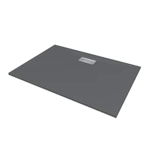 60 in. L x 42 in. W x 1.125 in. H Solid Composite Stone Shower Pan Base with Center Back Drain in Graphite Sand