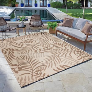 Paseo Akimbo Sand and Havana 8 ft. x 10 ft. Floral Indoor/Outdoor Area Rug
