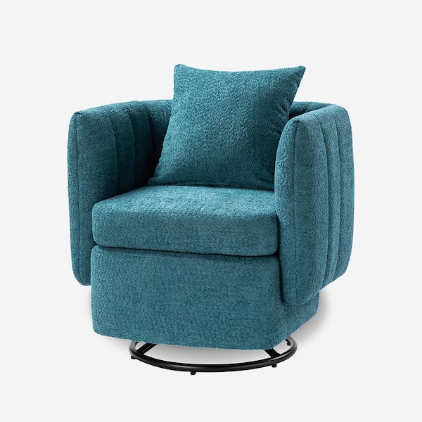 JAYDEN CREATION Nikolaus Teal 360° Swivel Barrel Chair with Pillow