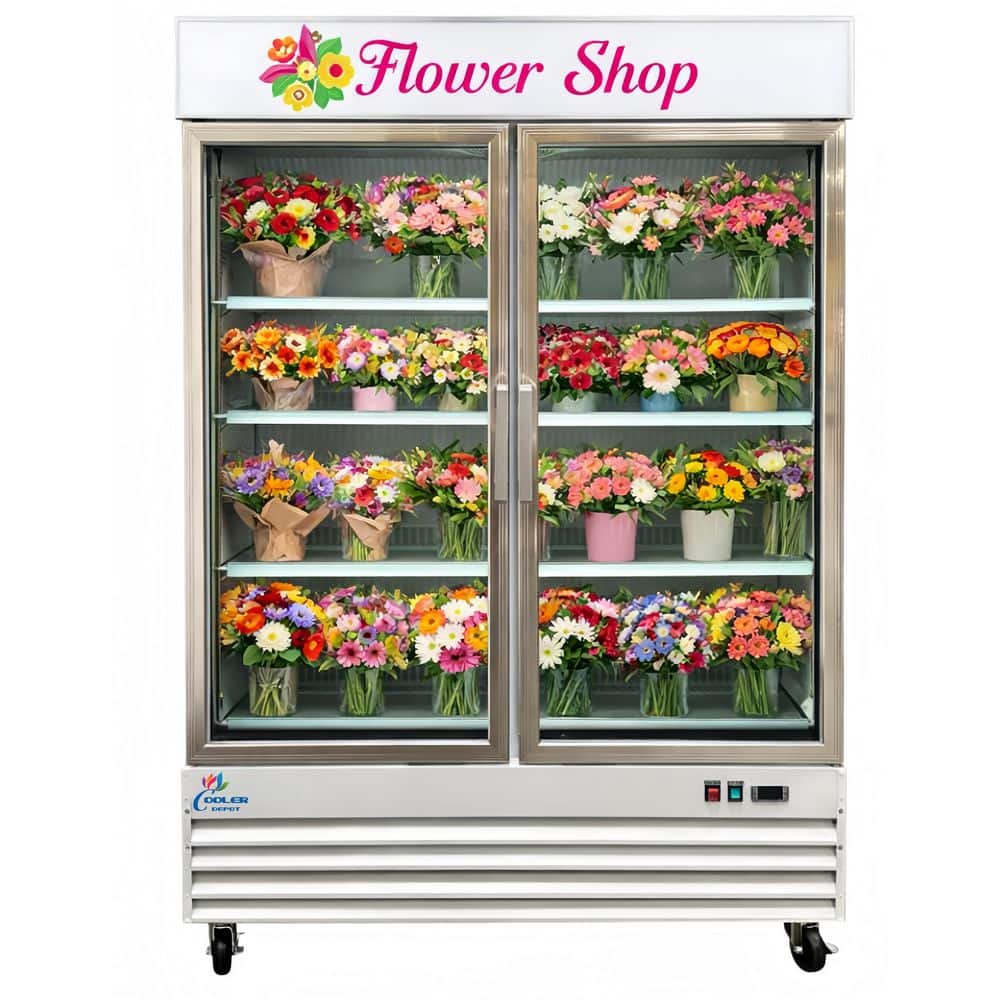 54 in. W 40 cu. ft. Commercial Refrigerator Merchandiser with 2-Swing Glass Door in Black