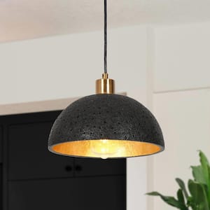 1-Light Black and Plated Gold Pendant Light with Transitional Design and Resin Shade for Dining Room Hanging