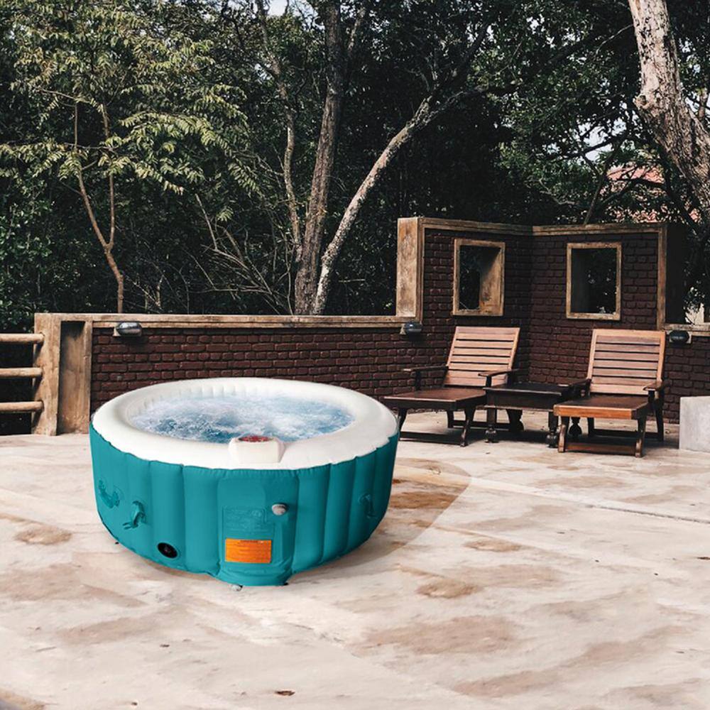 Round Inflatable Hot Tub with Cover for 4 Persons, Light Blue and White