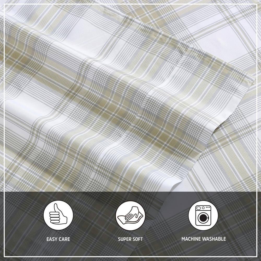 Beige Plaid Full Microfiber Sheet Set