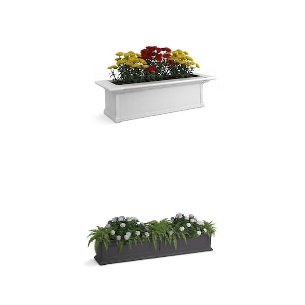 Yorkshire 36 in. White Vinyl and Fairfield 60 in. Graphite Grey Self-Watering Window Box Combo