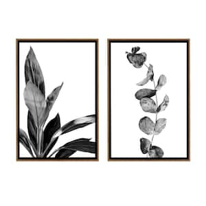 Botanical Leaves Framed Canvas Wall Art - 12 in. x 18 in. Each, by Kelly Merkur 2-Piece Set Natural Frames
