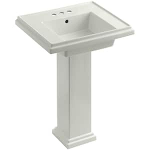 Tresham Ceramic Pedestal Combo Bathroom Sink with 4 in. Centers in Dune with Overflow Drain