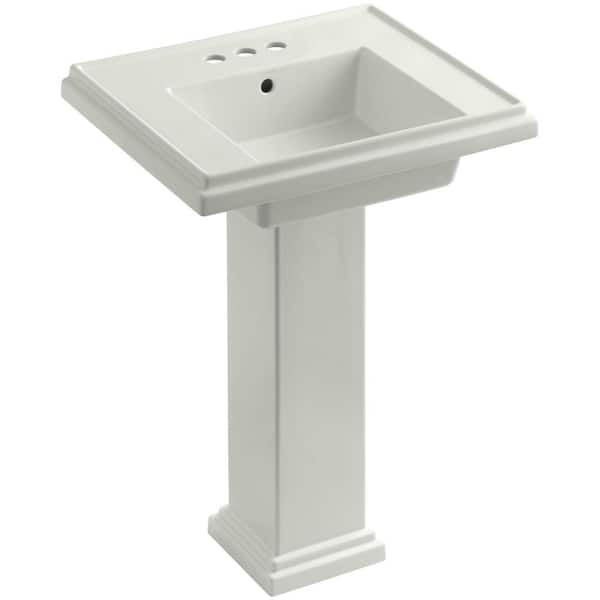 KOHLER Tresham Ceramic Pedestal Combo Bathroom Sink with 4 in. Centers in Dune with Overflow Drain