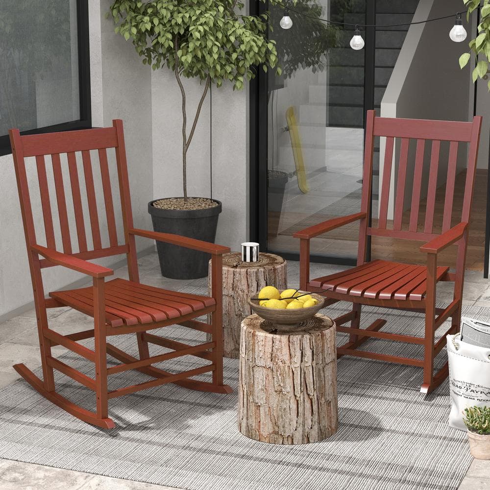 Wood Outdoor Rocking Chair Set of 2 - Wide Seat, High Back, Porch Rockers f