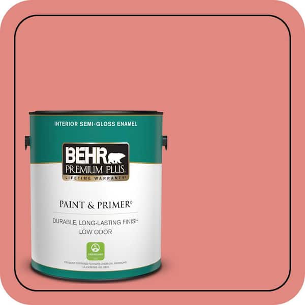 BEHR PREMIUM PLUS 1 gal. #170D-5 Mellow Coral Semi-Gloss Enamel Low Odor Interior Paint & Primer