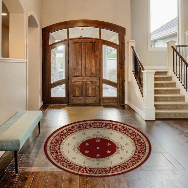 Jewel Fleur De Lysmedallion Red 5 ft. Round Area Rug