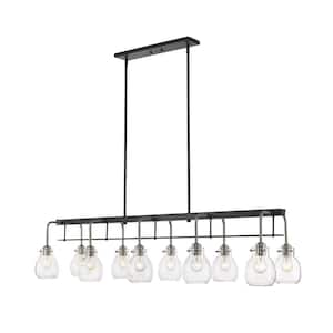 Kraken 10-Light Matte Black and Brushed Nickel Indoor Shaded Chandelier with Clear Glass Shade With No Bulb Included