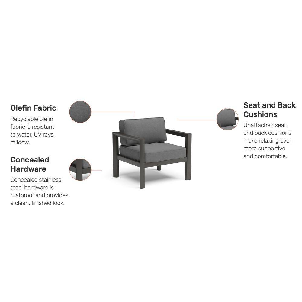 Grayton 29" High Aluminum Outdoor Lounge Chair with Gray Cushions