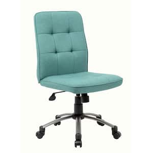 HomePro Armless Desk Chair Green Linen fabric Pewter Button Turted Styling Pnuematic Lift