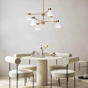 Suddly 6-Light Modern Brass Gold Adjustable Chandelier, Industrial Two Tiers Hanging Pendant with White Cone Metal Shade