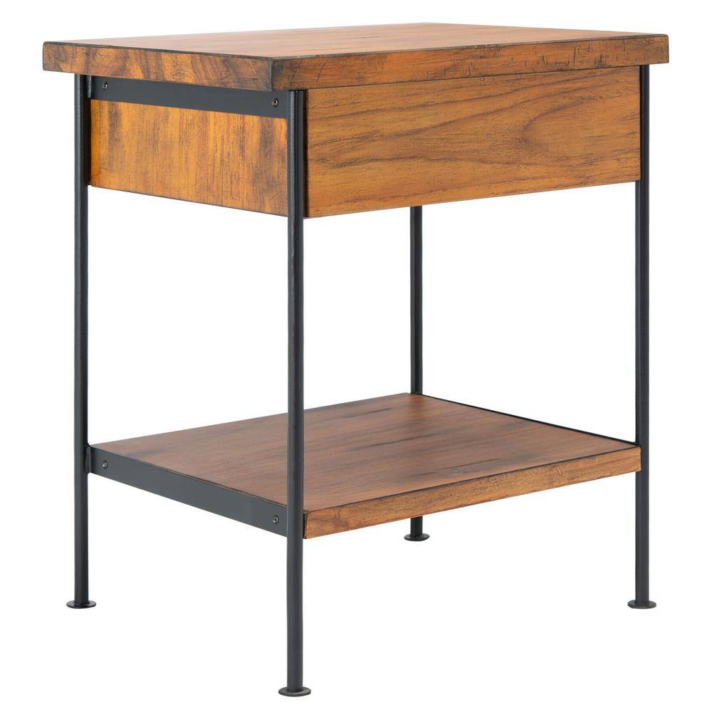 Eris Traditional Brown Wood and Black Metal Accent Table with Storage