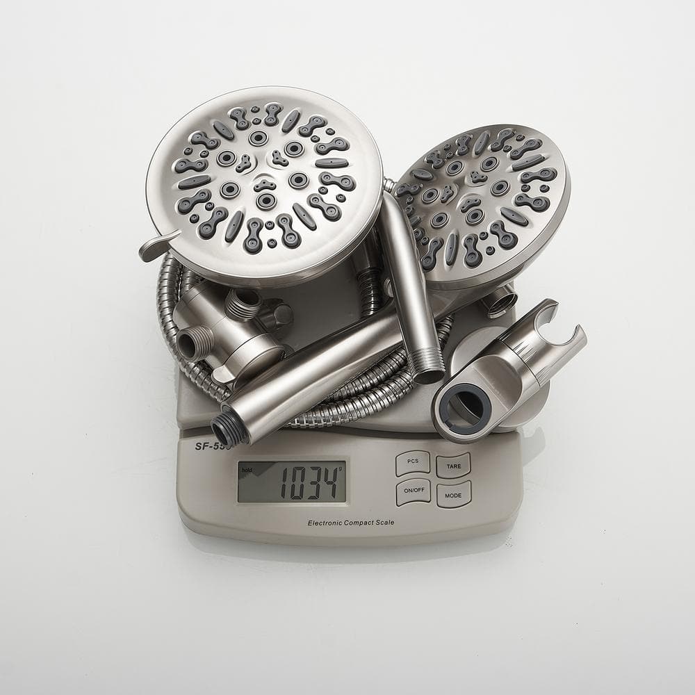 Brushed Nickel Dual Shower Head with Handheld and Stainless Steel Hose