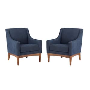 Gerard Navy Armchair with Solid Wood Legs (Set of 2)