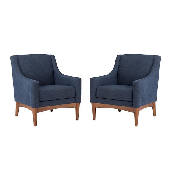 JAYDEN CREATION Gerard Navy Armchair with Solid Wood Legs (Set of 2)
